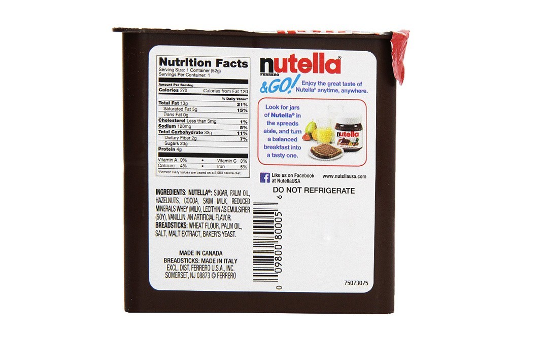 Nutella Hazelnut Spread + Breadsticks    Plastic Jar  52 grams